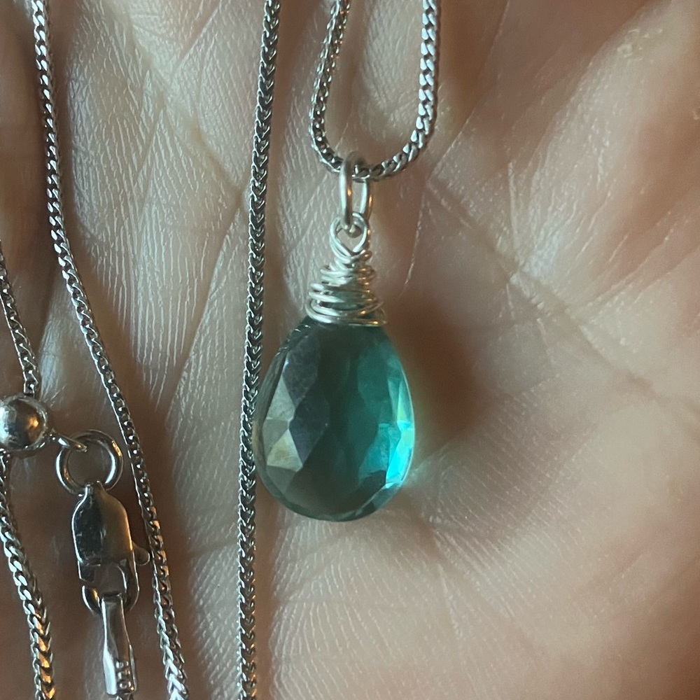 Green quartz wire wrapped silver pendant only